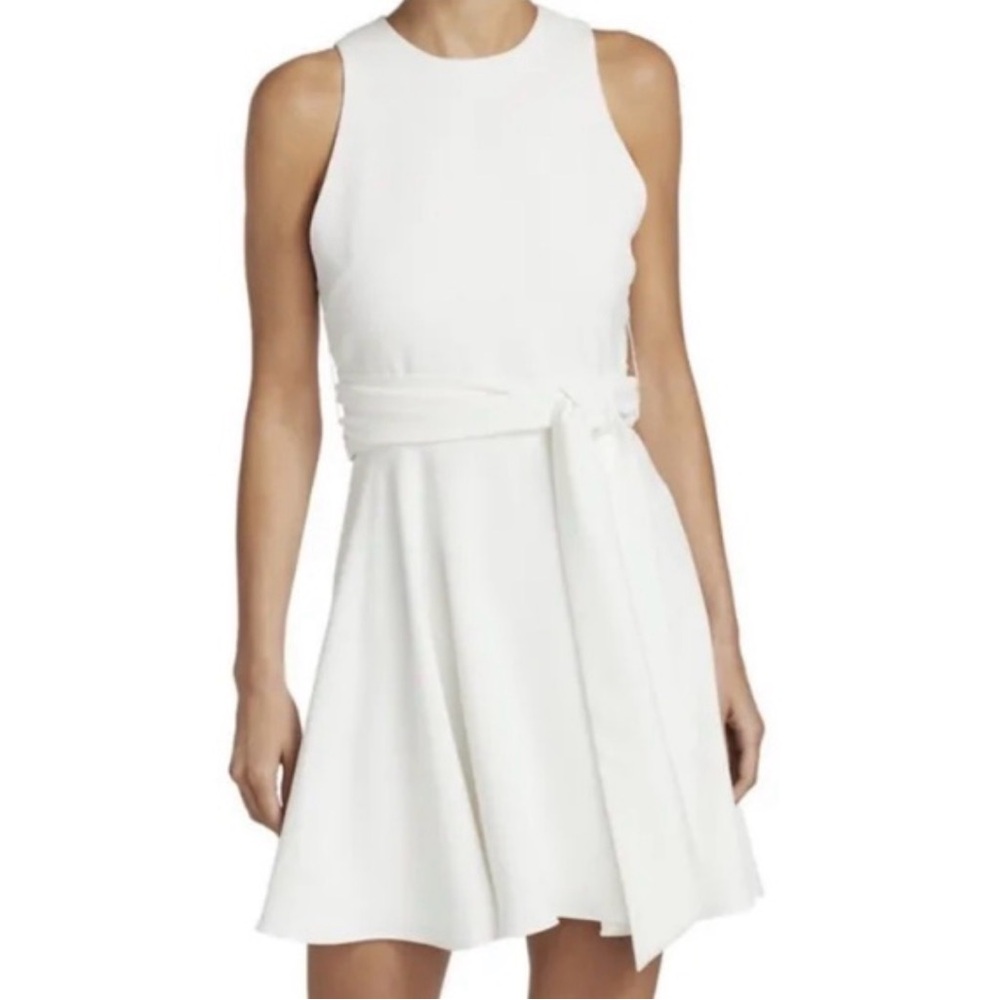 Alice + Olivia White Sleeveless Mini Dress with Waist Tie